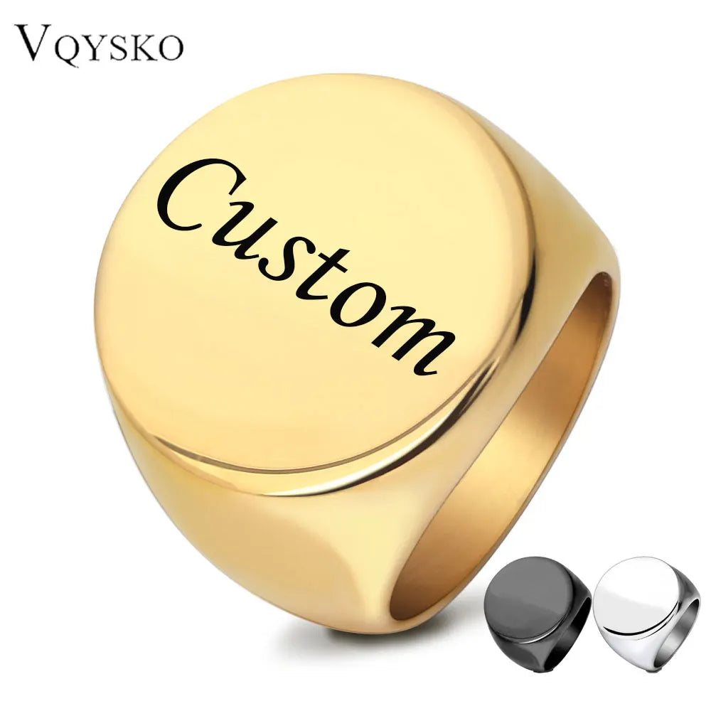 Customized Signet Ring Engrave Name Logo Photo Jewelry Stainless Steel Round Men Women  For Family Wedding Personalized Gifts