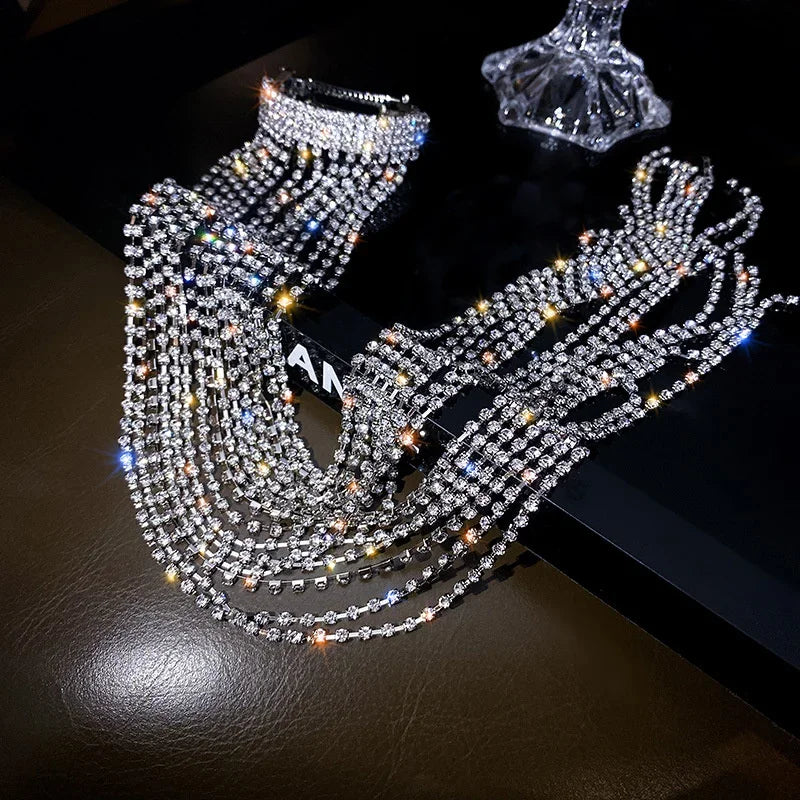 FYUAN Shine Full Rhinestone Hairpins for Women Bijoux Long Tassel Crystal Hair Accessories Wedding Banquet Jewelry