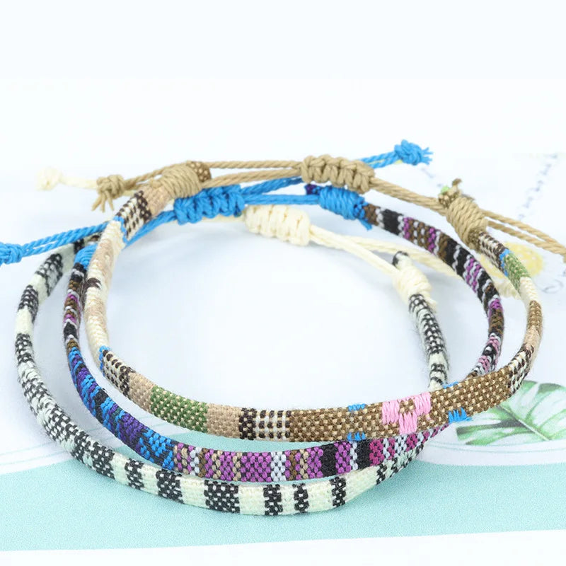 Anklets For Women Woven Fabric Foot Leg Bracelet Men Handmade Rope Braid Knot Beach Barefoot Weave Ethnic Boho Adjustable Charm