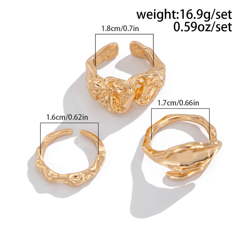 IngeSight.Z 3pcs/set Geometry Irregular Open Ring Set Women 2025 New Trendy Gold Color Adjustable Finger Rings Female Jewelry