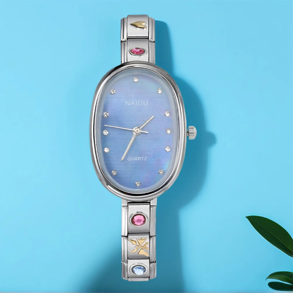 URING Fashion New Niche Watch Female Style Female Student Ellipse Quartz Watch Stainless Steel Strap Width 9mm Everyday Gifts