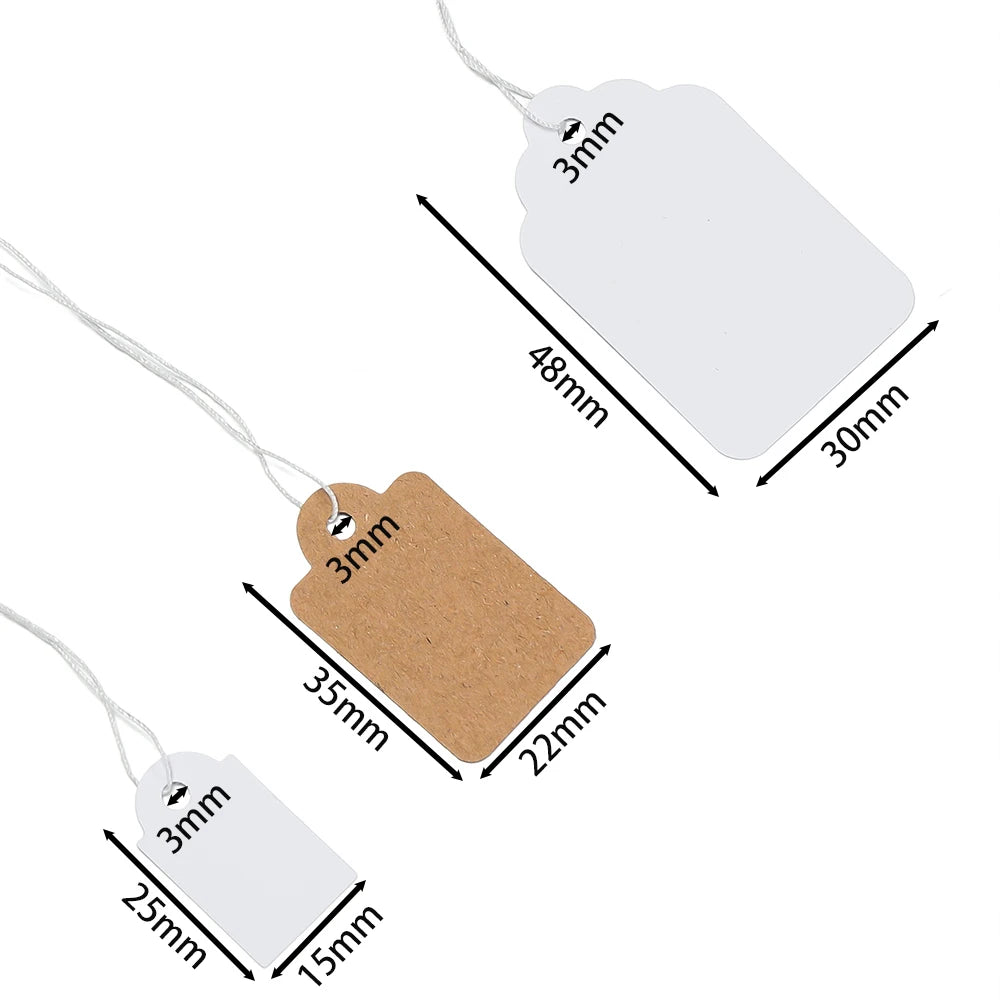 100pcs/lot  Price Label Tags String Tie Watch Jewelry Display Merchandise Price Label Paper Cards Rectangular Blank Price Tag