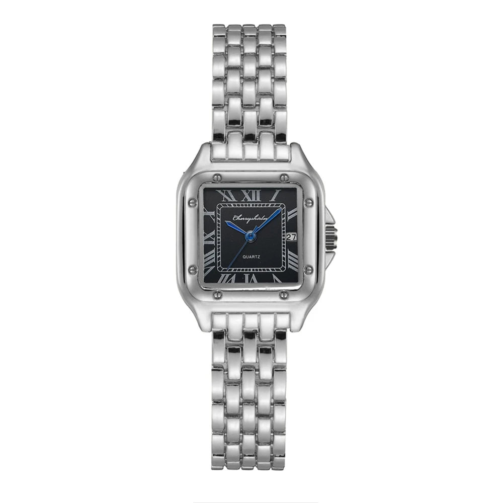 Luxury Branded Women Watches 2025 Simple Square Roman Calendar Women Quartz Watch Fashion Stainless Steel Strap Ladies Clock
