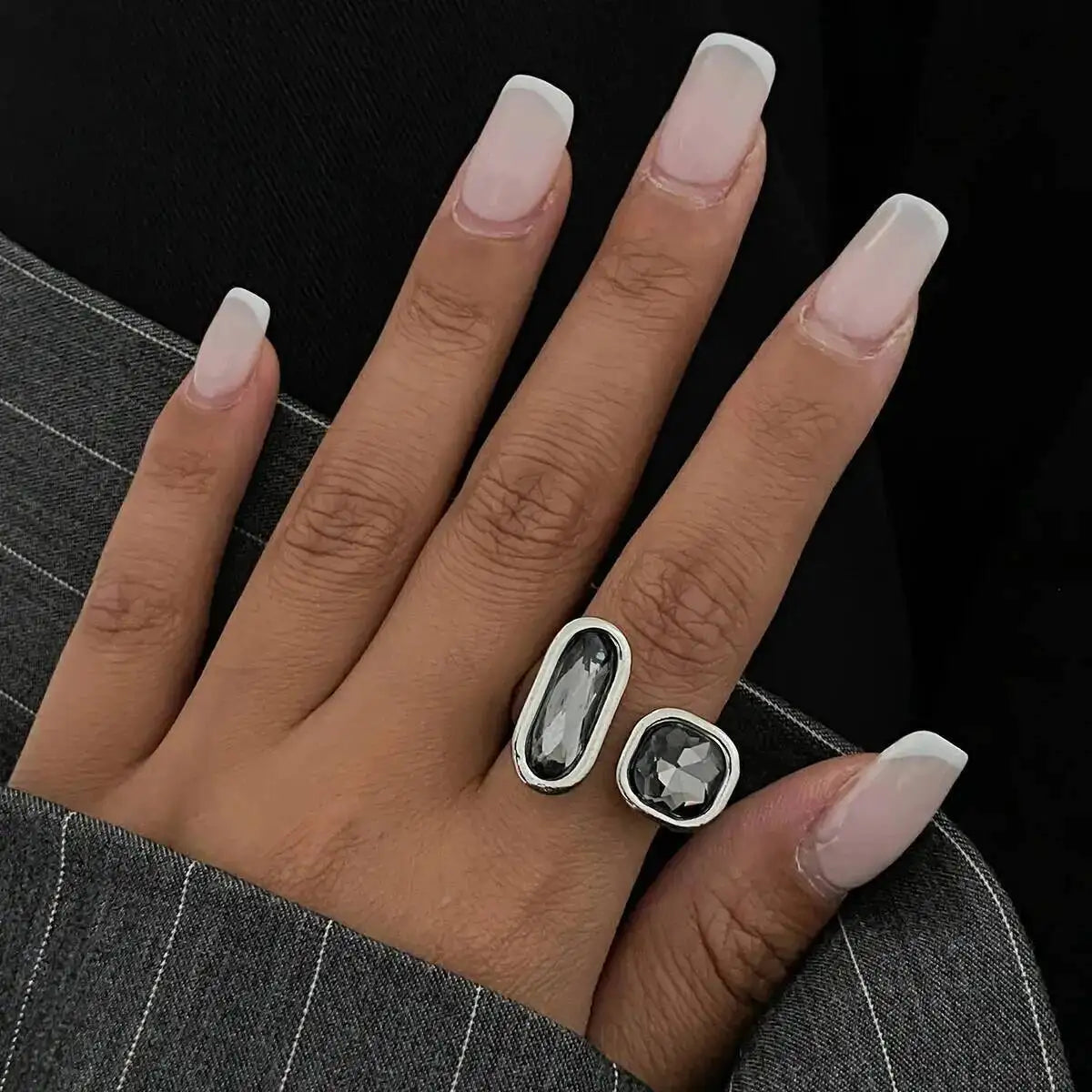 KunJoe Minimalist Acrylic Rhinestone Open Ring for Women Korean Fashion Geometry Adjustable Knuckle Ring Party Jewelry Lady Gift