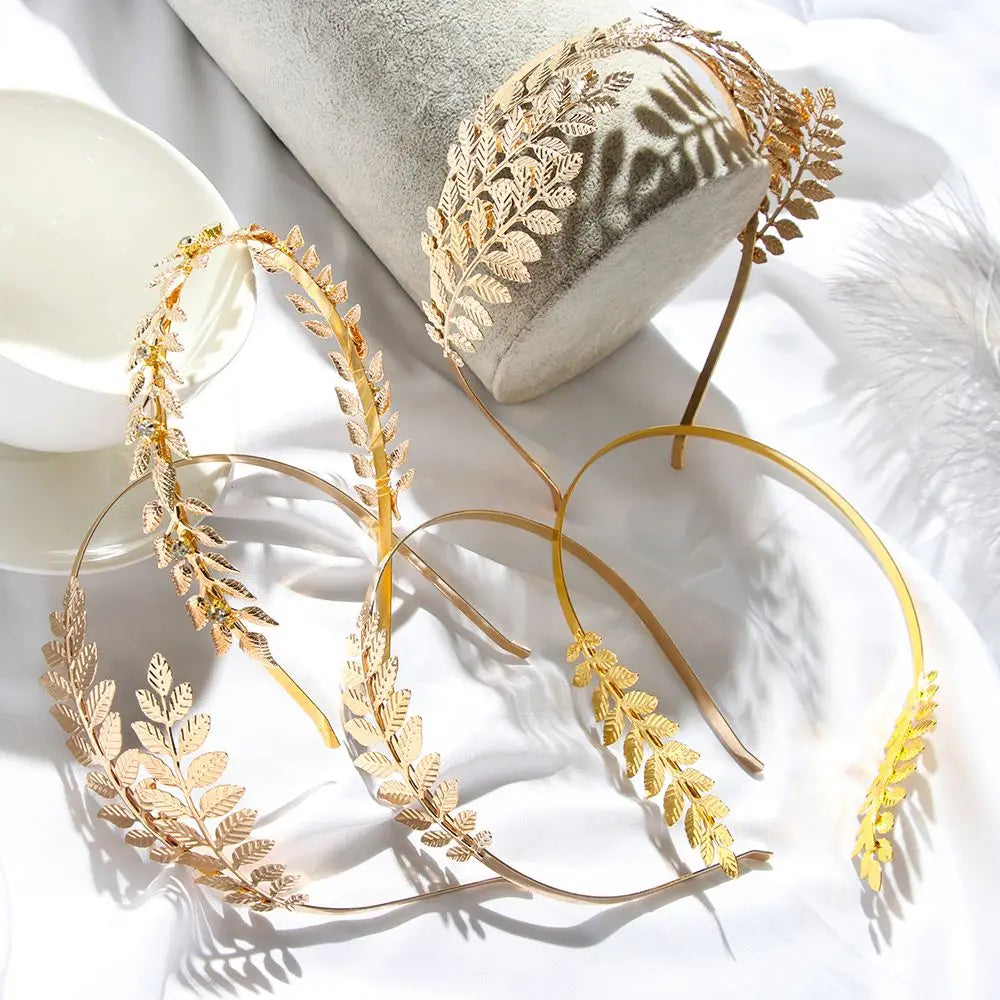 Gold Metal Leaves Hair Bands Retro Roman Bride Headbands Fashion Hair Crown Hair Bands Leaves Wreath Vintage Pearl Wedding Tiara