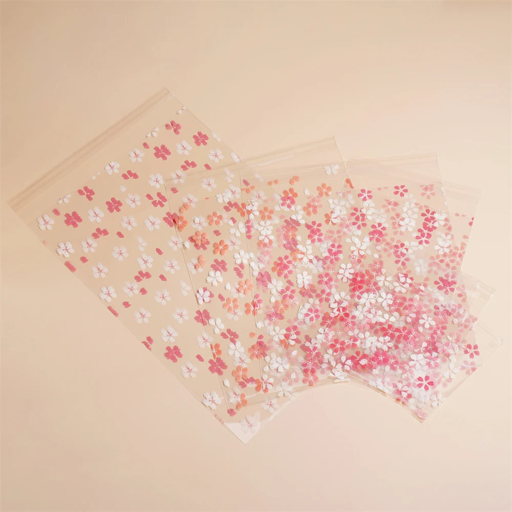 50-100pcs Flower Printed Opp Transparent Resealable Poly Bags Self Adhesive Plastics Bags For DIY Gifts Jewelly Making Seal Bags