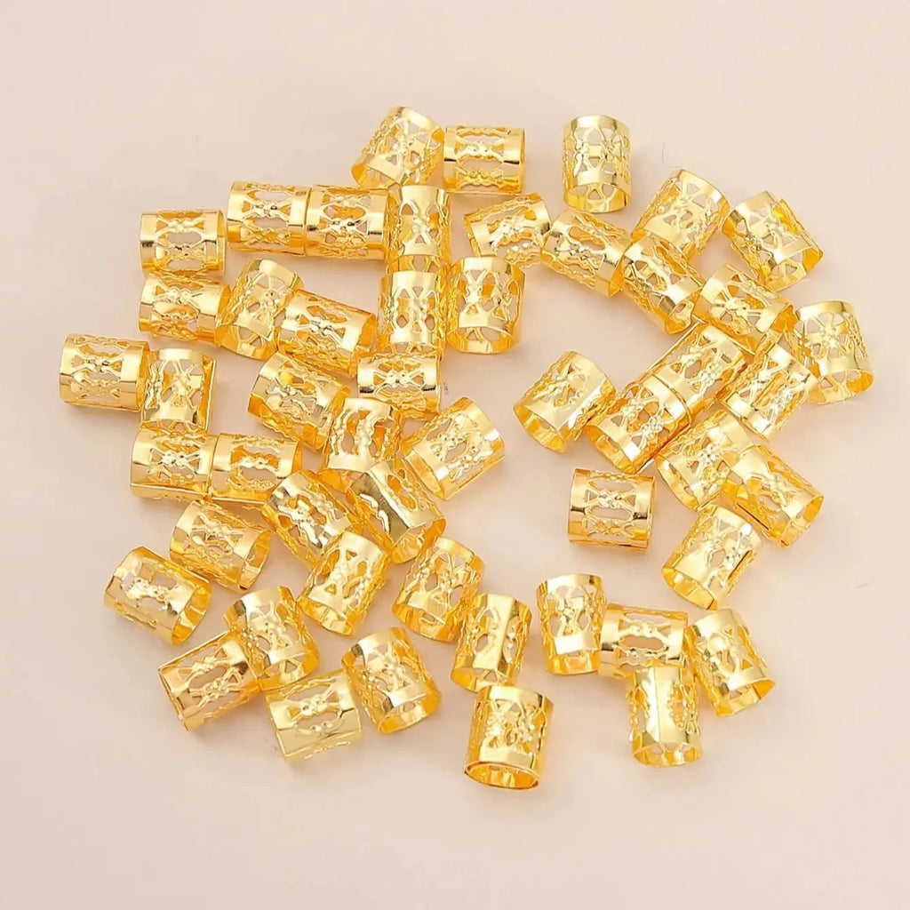 50pcs metal hollow Out Hair Ring Accessories,Beads Hair Braid Rings Clips Dread Locks Hair Braiding Metal Cuffs Decoration