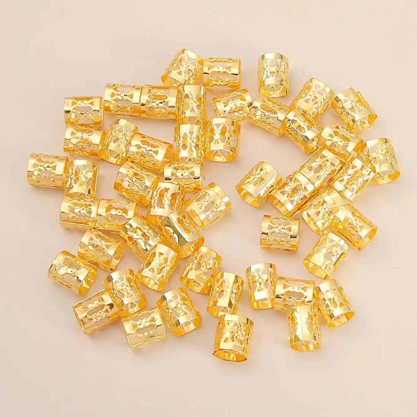 50pcs metal hollow Out Hair Ring Accessories,Beads Hair Braid Rings Clips Dread Locks Hair Braiding Metal Cuffs Decoration
