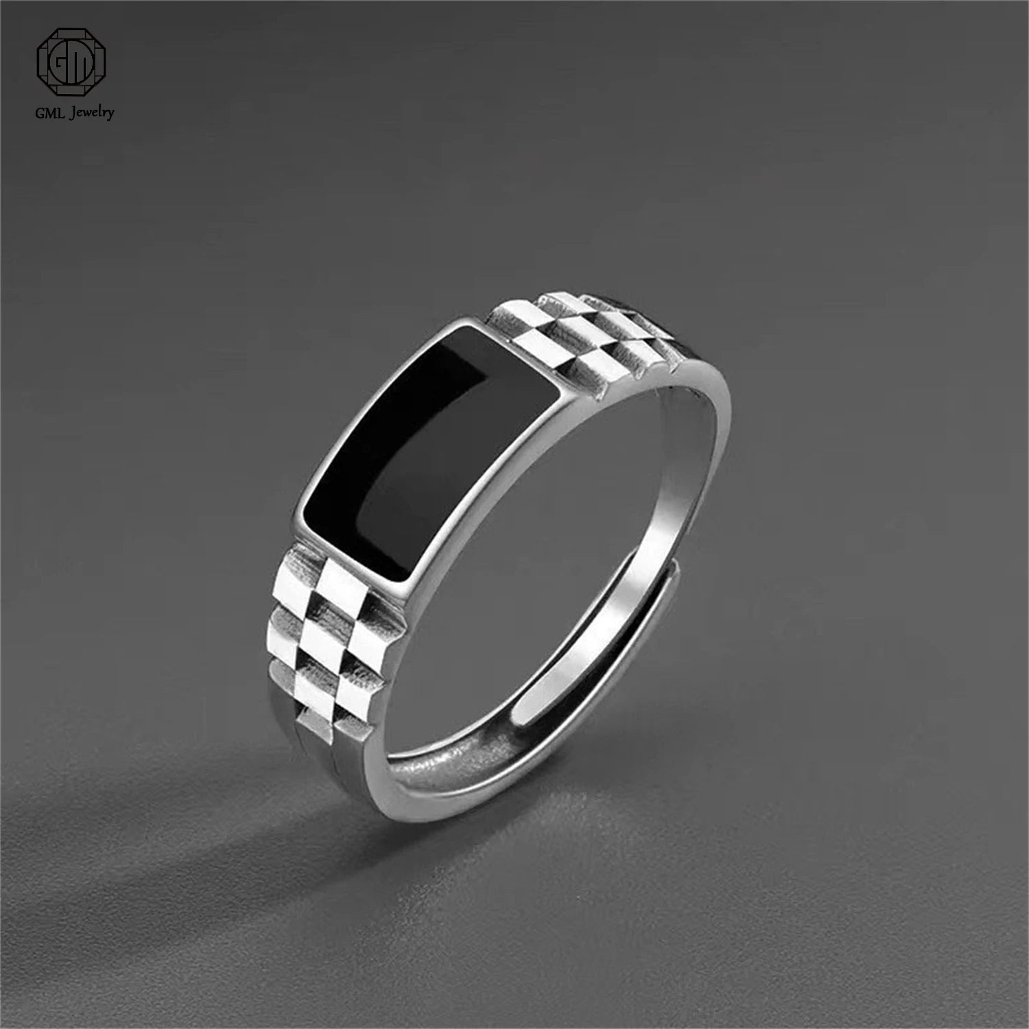 Black Onyx Dragon Pattern Ring Open Adjustable Band Intricate Cutout Design Vintage Gothic Jewelry Gift for Men Masculine