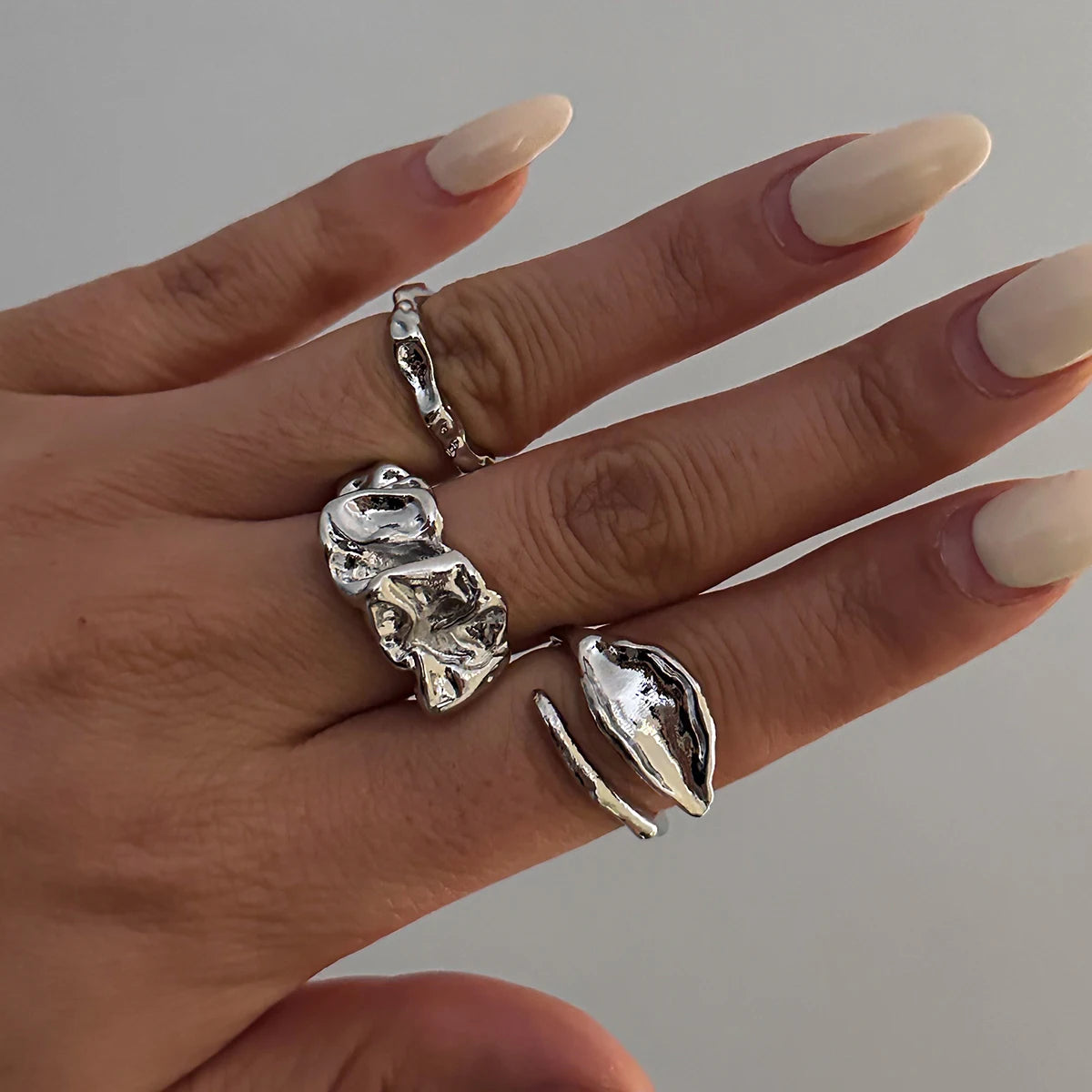 IngeSight.Z 3pcs/set Geometry Irregular Open Ring Set Women 2025 New Trendy Gold Color Adjustable Finger Rings Female Jewelry