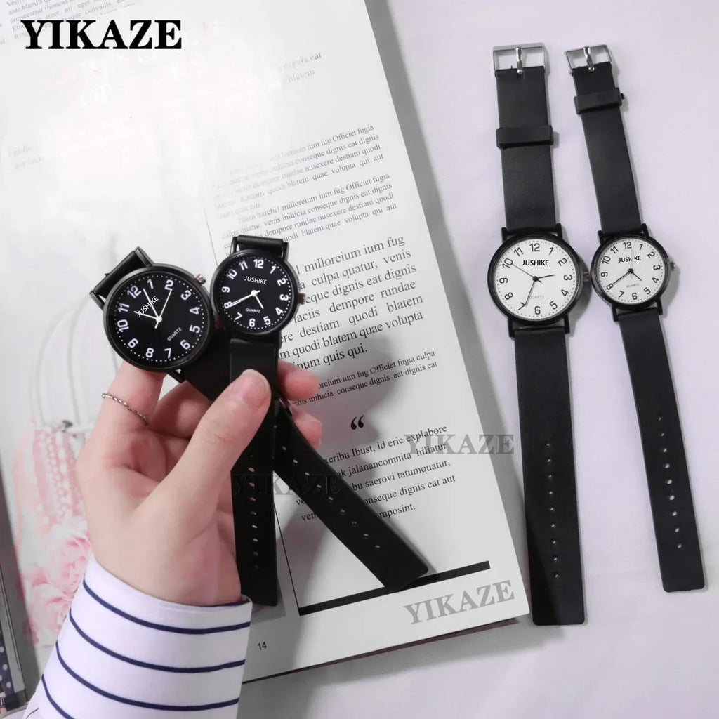 Simple Black White Women Quartz Watches Minimalist Design Silicone Strap Bracelet Wristwatch Women's Fashion Dress Watch Gifts