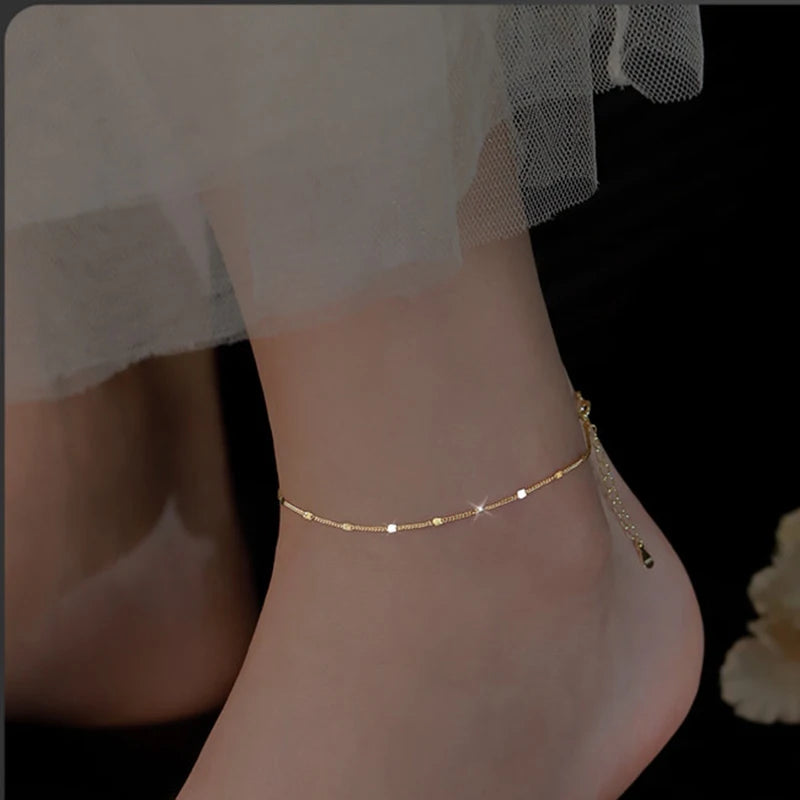 New 925 Sterling Silver Simple Chain Anklet Personalized Charm Anklet Birthday Gift for Women Exquisite Jewelry