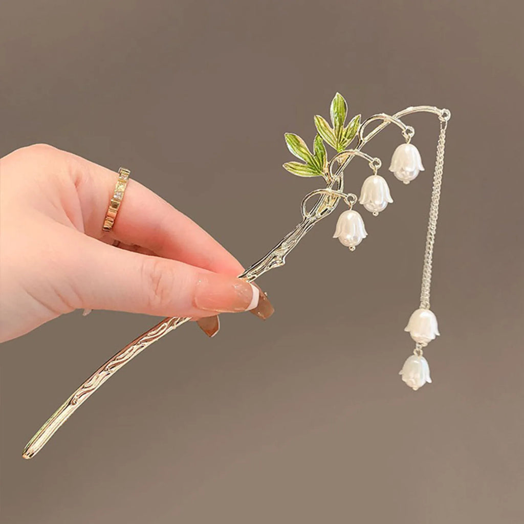 U Shape Hairpin Glazed Flower Hair Stick Chinese Han Custme Hair Accessories Vintage Girls Fringe Hair Clip Step Shaking Jewelry