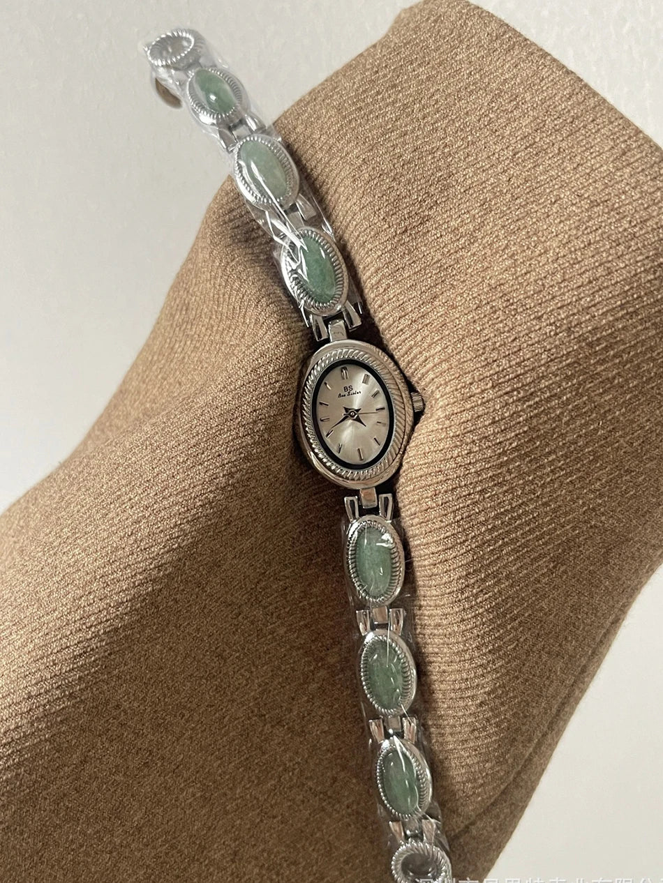 Natural Jade Bracelet Watch Gift Women,Ladies Watches Luxury High Quality Gold Quartz Watches, Elegant Women's Wristwatches