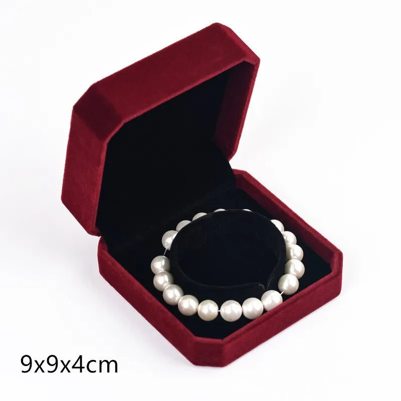 1Pc Red Velvet Box Jewelry Display Ring Box Pendant Necklace Gift Box Organizer Wedding Ring Storage Box Necklace Bracelet Box