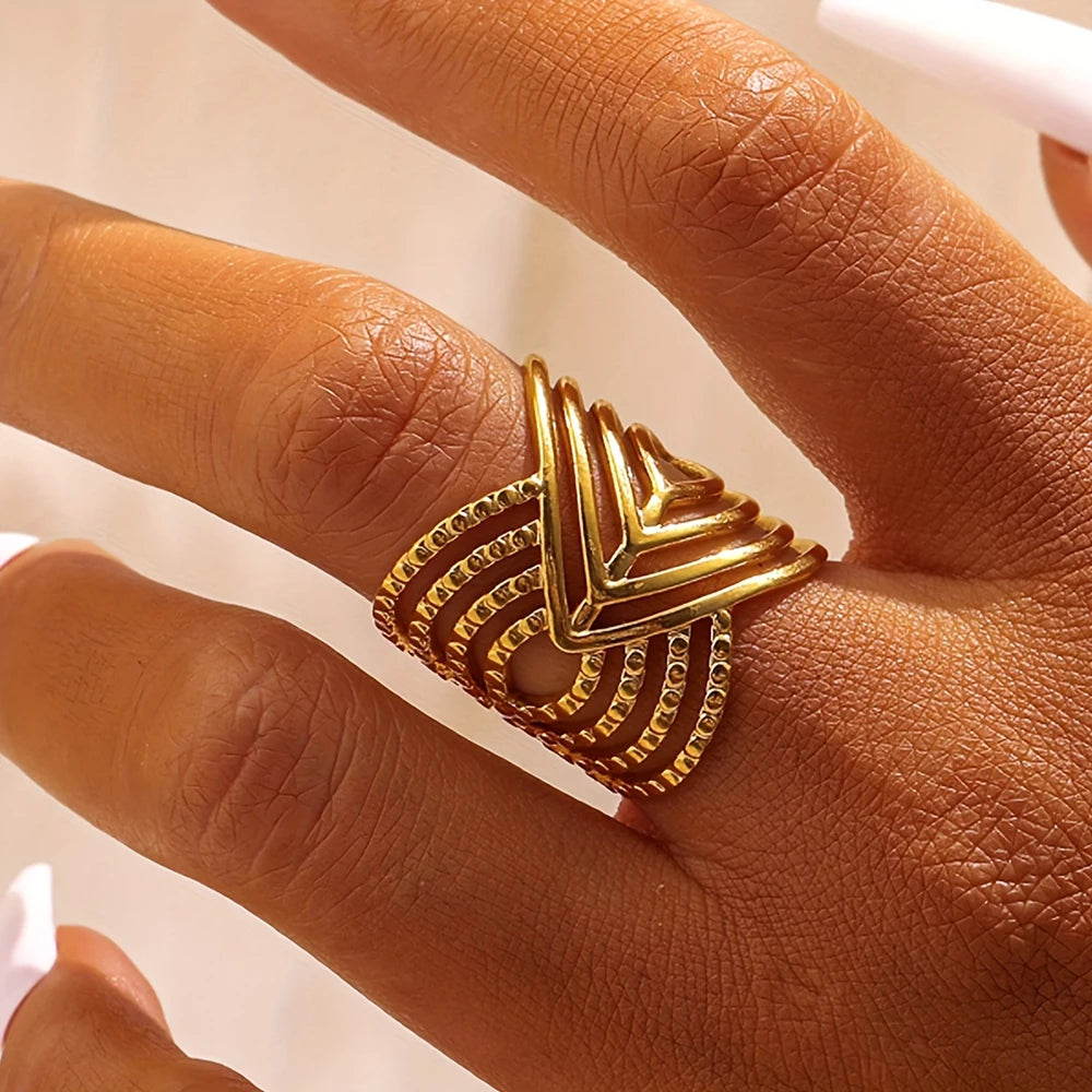 DGIDDK Stainless Steel Ring Irregular Unique Design Open Ring Aesthetic Jewelry Geometric Hollowing Ladies Fashion Trend Jewelry