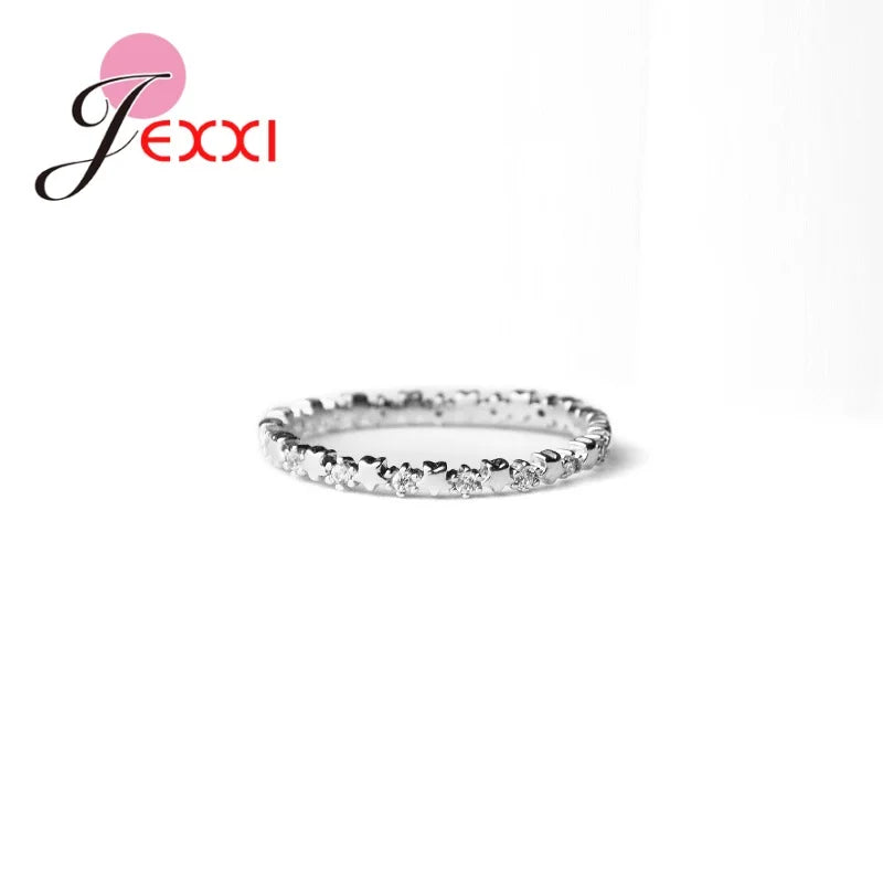 Luxury Original Delicate Solid 925 Silver Needle Stars Finger Ring Authentic Real Clear CZ Jewelry For Women Wedding Gift