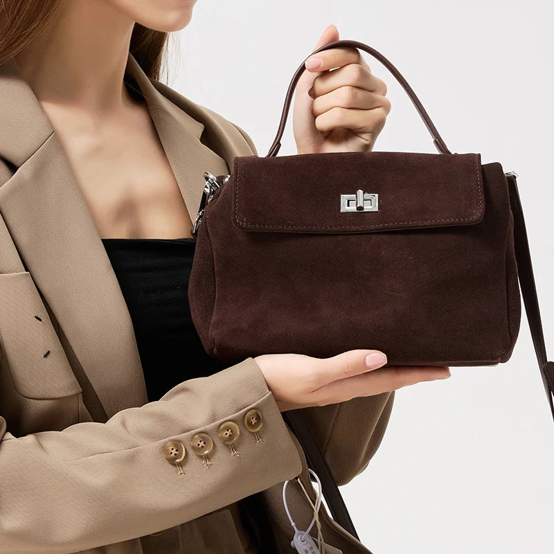 2026 NEW Autumn Winter Women's Natural Suede Leather Crossbody Bag Luxury Designer Genuine Leather Commuting Messenger Bag