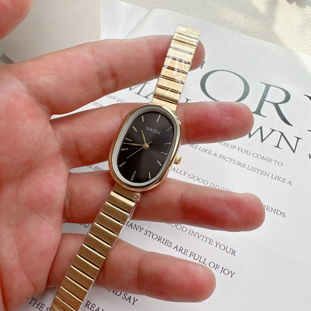 New Women's Watch Simple Chain Oval Dial Compact Korean Version Versatile Clothing Female Fashion Quartz Wristwatches