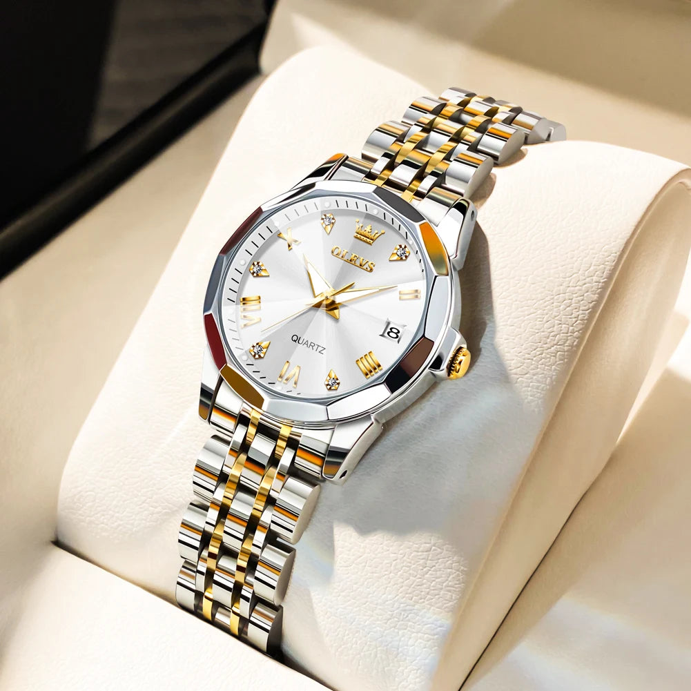 OLEVS 9931 Elegant Fashion Women's Watches Luxury Brand Original Quartz Watch for Ladies Waterproof Stainless Steel Luminous Dat