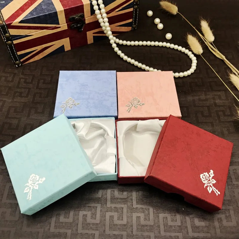 New Square Jewelry Packaging Case Flower Print Bracelet Display Box Necklace Cardboard Gift Box Jewelry Organizer Cases 9x9x3cm