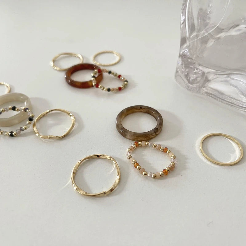 4pcs/set Chic Resin Geometric Metal Irregular Lines Beads Rings for Women Acrylic Bead Ring Set Party Jewelry Christmas Gifts