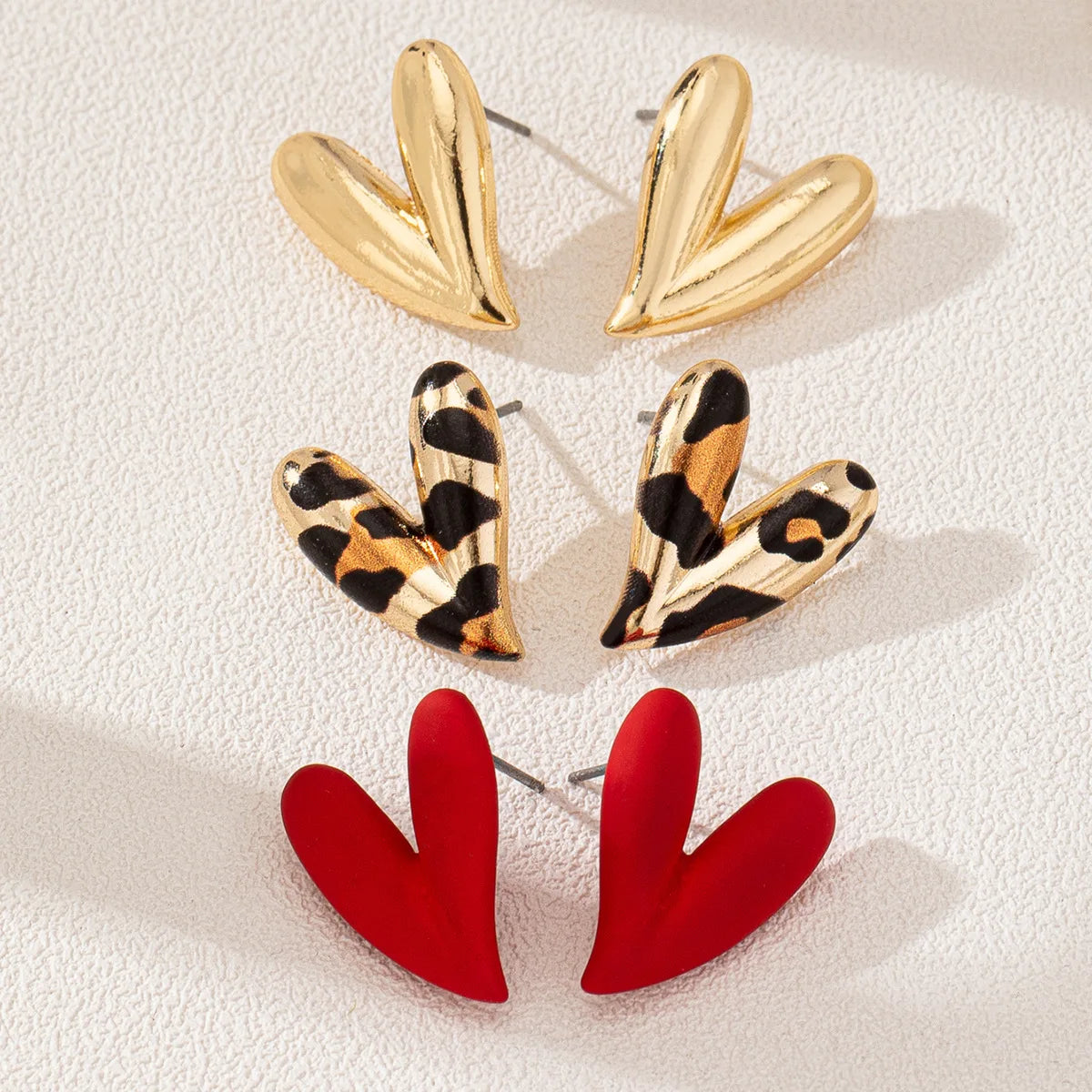 3 Pairs Elegant Design Metallic Enamel Leopard Love Heart Earring Sets Suitable for Party Valentine's Day Give To A Friend Gifts