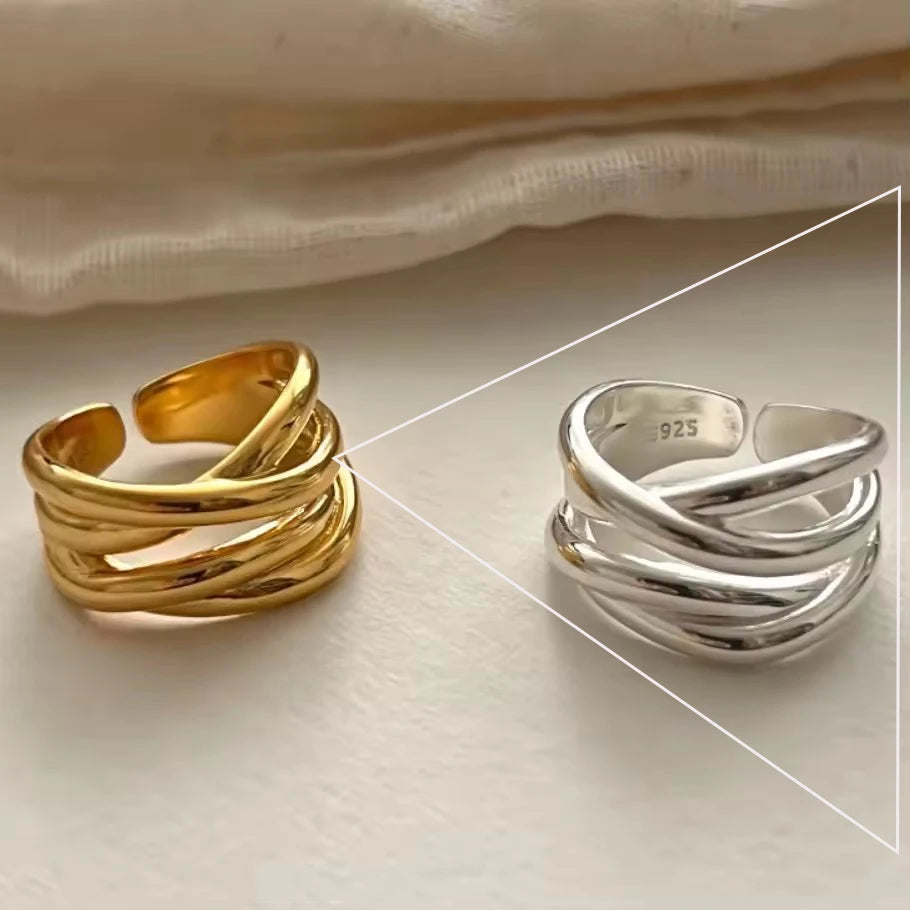 PANJBJ 925 Sterling Silver Pearl Irregular Ring for Women Shell Overlapping Hollow Sweet Design Jewelry Gift Dropshipping