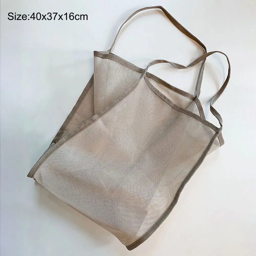 New Fashion INS Style Mesh Shoulder Bag Transparent Lightweight Handbag Large Capacity Portable Beach Mesh Shopping Bag