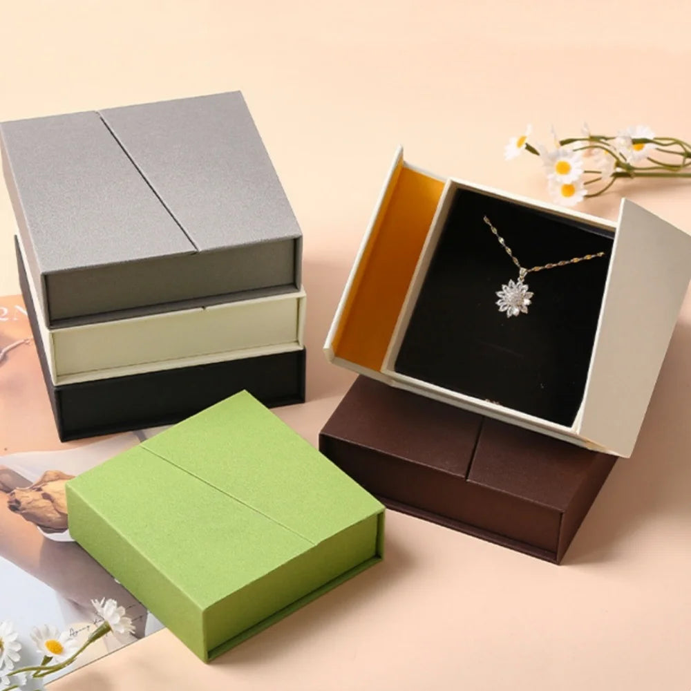 Dual-opening Magnetic Flip Jewelry Packaging Box Earring Necklace Ring Jewelry Organizer Box Thick Kraft Paper Jewelry Box
