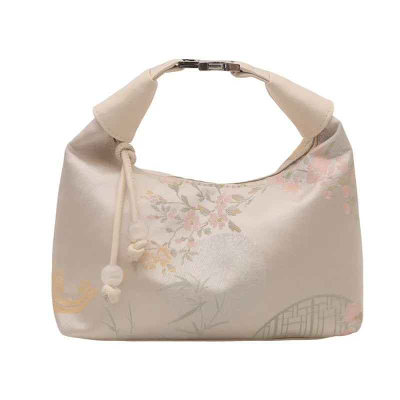 Designer Luxury Bags Woman Sweet Embroidery Shoulder Bag Nylon Texture Pearl Pendant Crossbody Handbag Bucket Handbag Women Girl