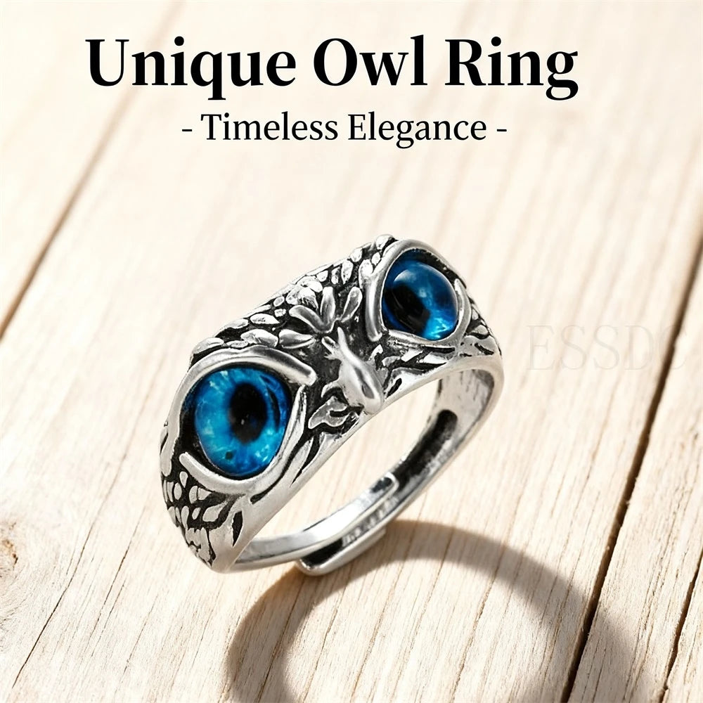 Rare Vintage Owl Carved Tibet Silver Ring for Men Cute Animals Youth Gothic Adjustable Fashion Women Jewelry Accessories Gifts