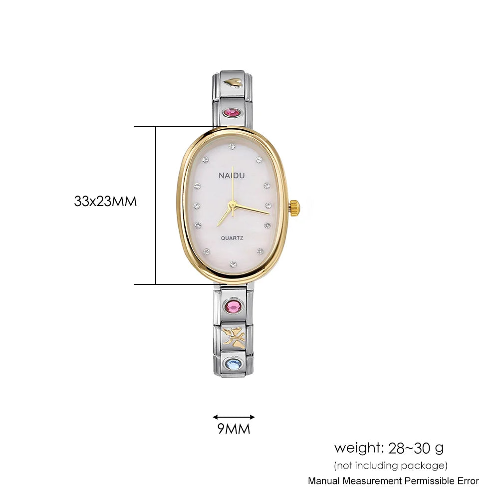 URING Fashion New Niche Watch Female Style Female Student Ellipse Quartz Watch Stainless Steel Strap Width 9mm Everyday Gifts