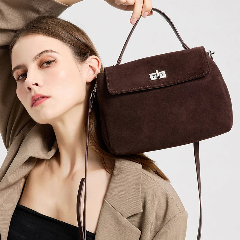 2026 NEW Autumn Winter Women's Natural Suede Leather Crossbody Bag Luxury Designer Genuine Leather Commuting Messenger Bag
