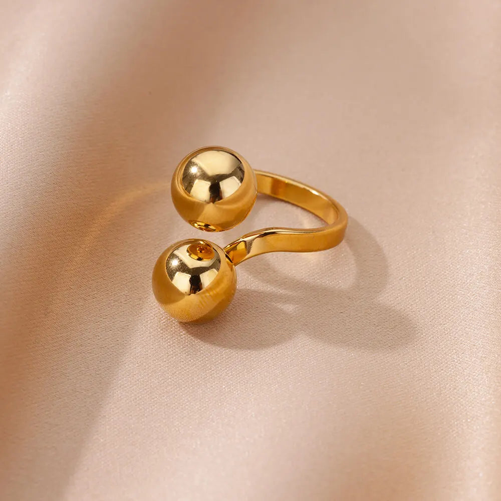 Irregular Beads Stainless Steel Rings For Women Men Open Adjustable Gold Color Chunky Ball Ring Minimalist Waterproof Jewelry