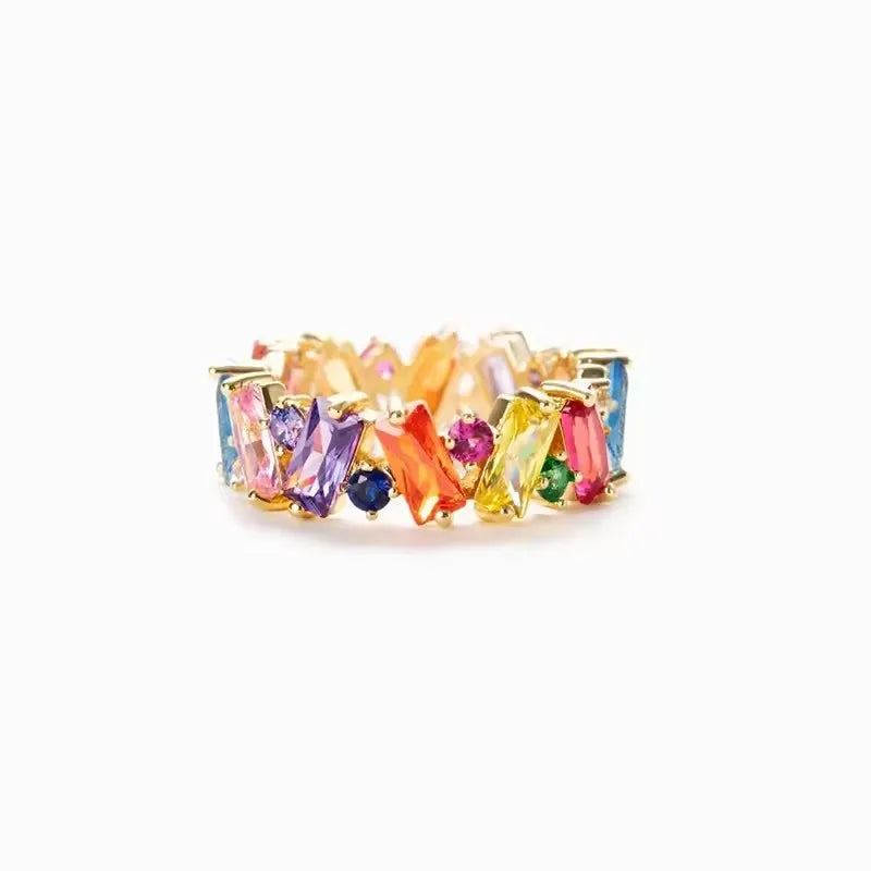 New Irregualr Design Colorful CZ Women Rings Gold Color/Silver Color Geometric CZ Rainbow Rings Luxury Trendy Exquisite Jewelry