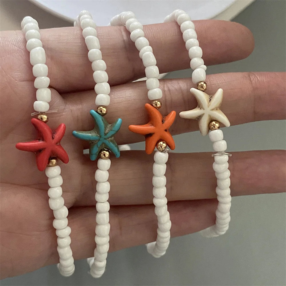 1 PC Starfish Anklet Rice Beads Handmade White Color Foot Bracelet Jewelry Gift for Friend Summer Gift Foot Bracelet