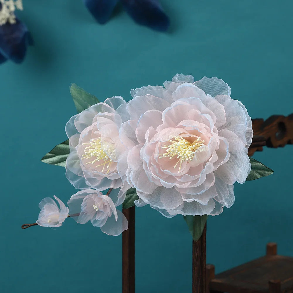 Vintage Hair Clip 1/2pcs Gradient Peony Hairpin Silk Flower Tiaras Chinese Wedding Hair Accessories Handmade Bridal Head Jewelry