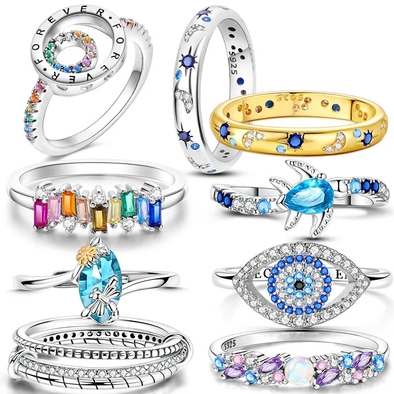 Original Design 925 Sterling Silver Blue Zircon for Ring Fit Women Wedding Engagement Silver Gift
