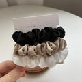 4pcs Real Silk Skinnies Small Scrunchie Set Hair Bow Ties Ropes Bands Skinny Scrunchy Elastics Ponytail Holders for Women Girls
