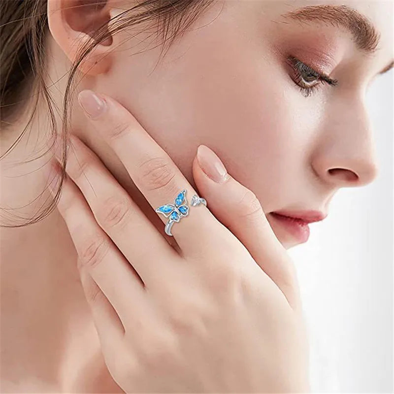 Luxury Butterfly Sunflower Fidget Spinner Ring Anxiety for Women Crystal Flower Anxiety Finger Rings Anti Stress Wedding Jewerly