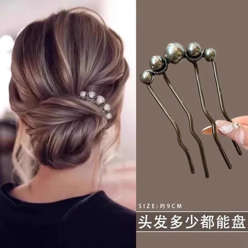 Temperament Pearl Hair Card for Women New Four-pronged Disc Fixed Hairpin Comb U-shaped Hairclip Hair Jewelry Accessories Gift