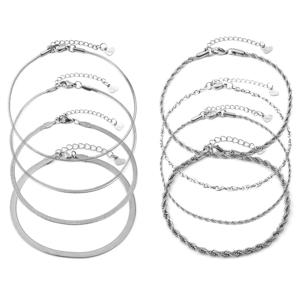 Stainless Steel Link Chain Anklet Silver Color For Women Beach Foot Leg Chain Ankle Bracelets Jewelry Gift 23.5cm long, 1 Piece
