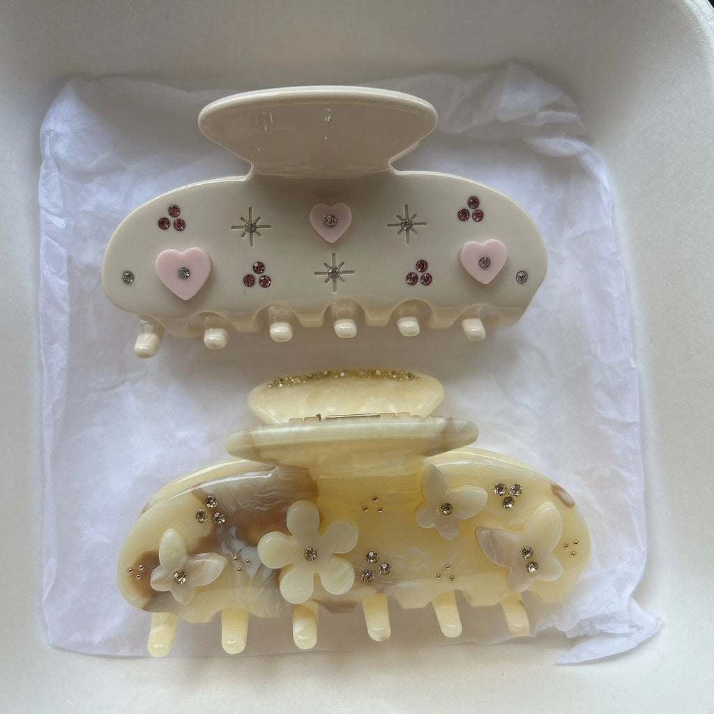 Cute Bow Hair Clip for Women Girls Acetate Rhinestone Fruits Floral Hairpin Pearl Hair Claws Shark Clip Trendy Hair Accessories