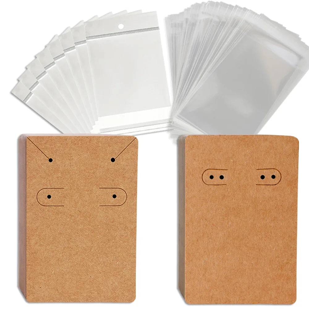 50pc 6x9cm Self-adhesive Plastic Cello Bag Earrings Display Necklaces KeyChain Cards for DIY Making Cardboard Jewelry Packaging