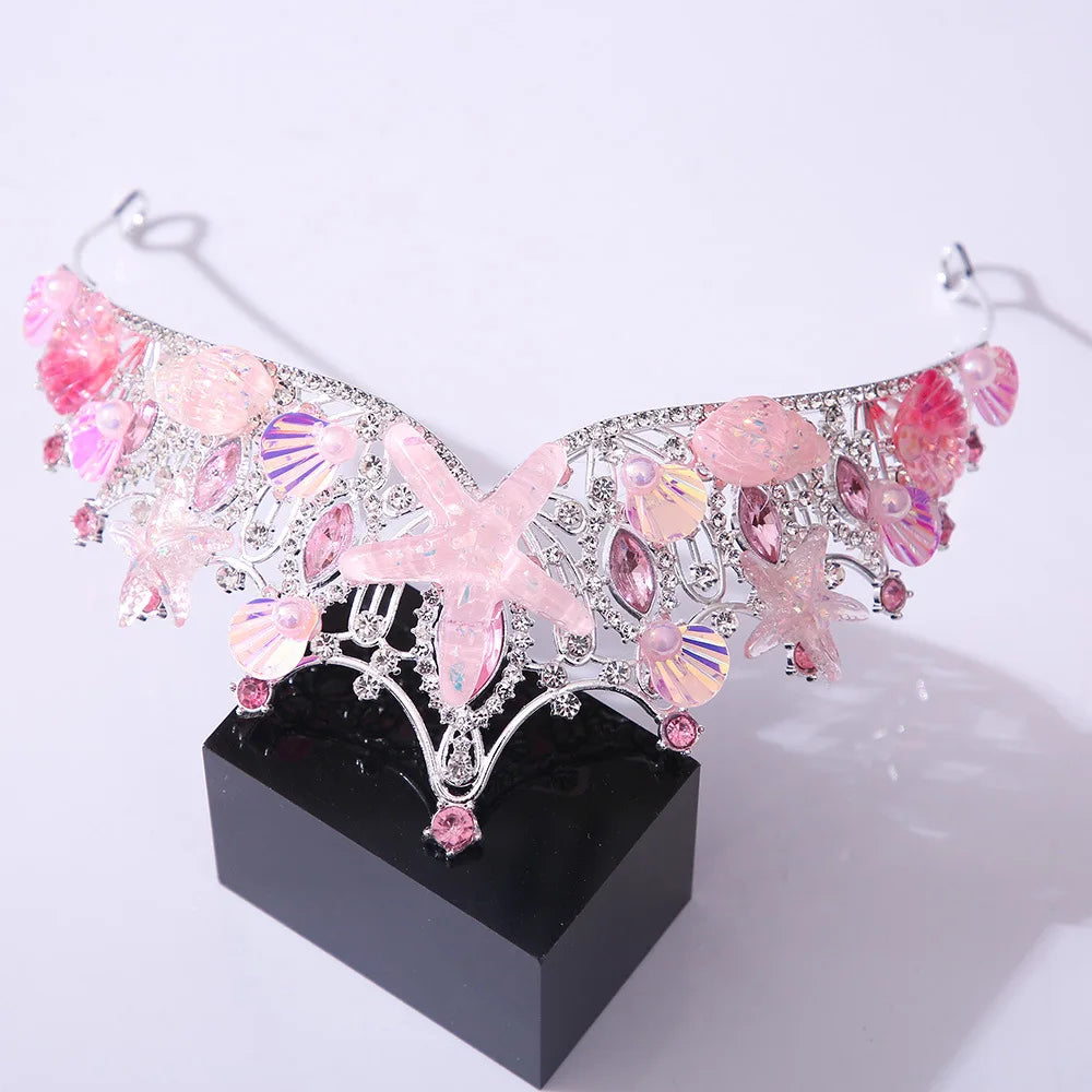 KMVEXO Mermaid Fish Crowns Ocean Style Costume Seashell Starfish Tiaras for Women Girls Princess Birthday Party Hair Accessories