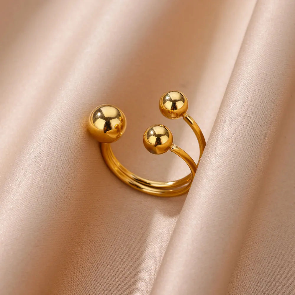 Irregular Beads Stainless Steel Rings For Women Men Open Adjustable Gold Color Chunky Ball Ring Minimalist Waterproof Jewelry
