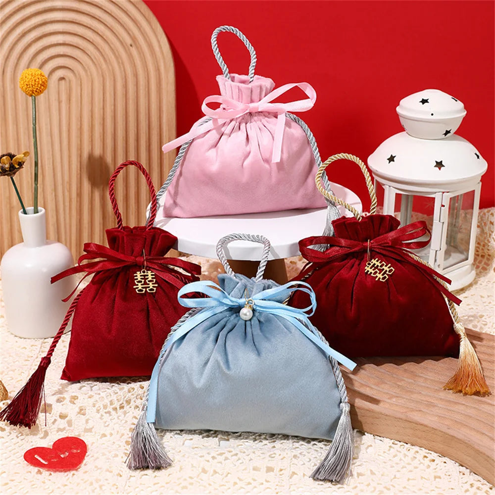 Velvet Candy Box Gift Bag Velvet Cloth Drawstring Tassel Bag Wedding Party Candy Pouches Wedding Party Fashion Drawstring Pocket