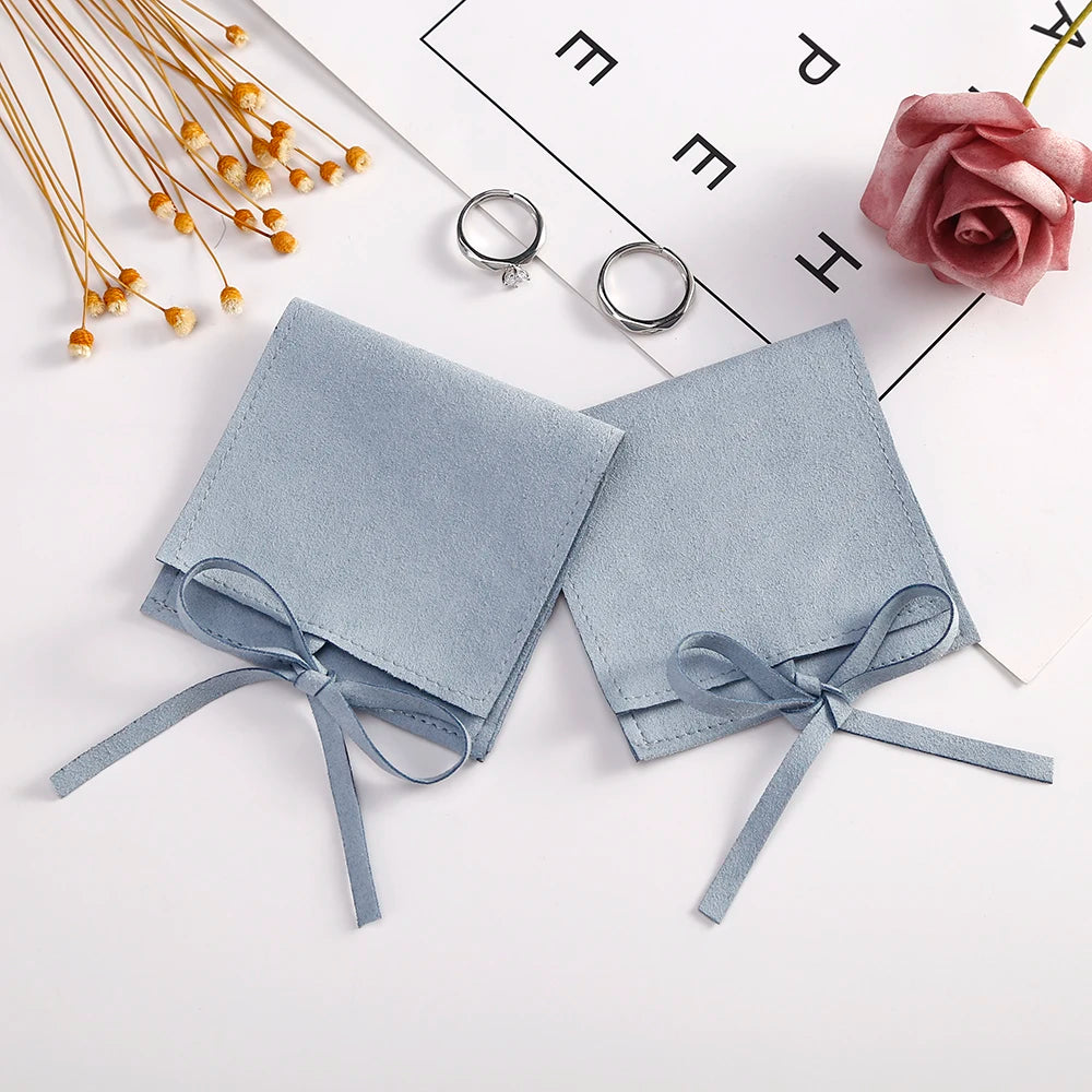 5pcs Blue Microfiber Drawstring Gift Small Bags Velvet Jewelry Necklace Rings Organizer Pouch Wedding Favor Candy Cosmetic Bag