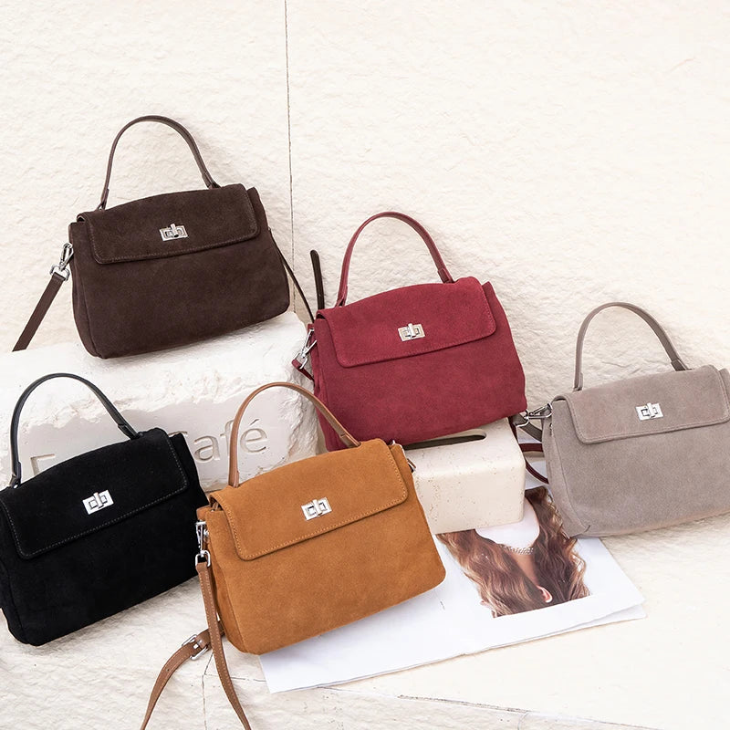 2026 NEW Autumn Winter Women's Natural Suede Leather Crossbody Bag Luxury Designer Genuine Leather Commuting Messenger Bag